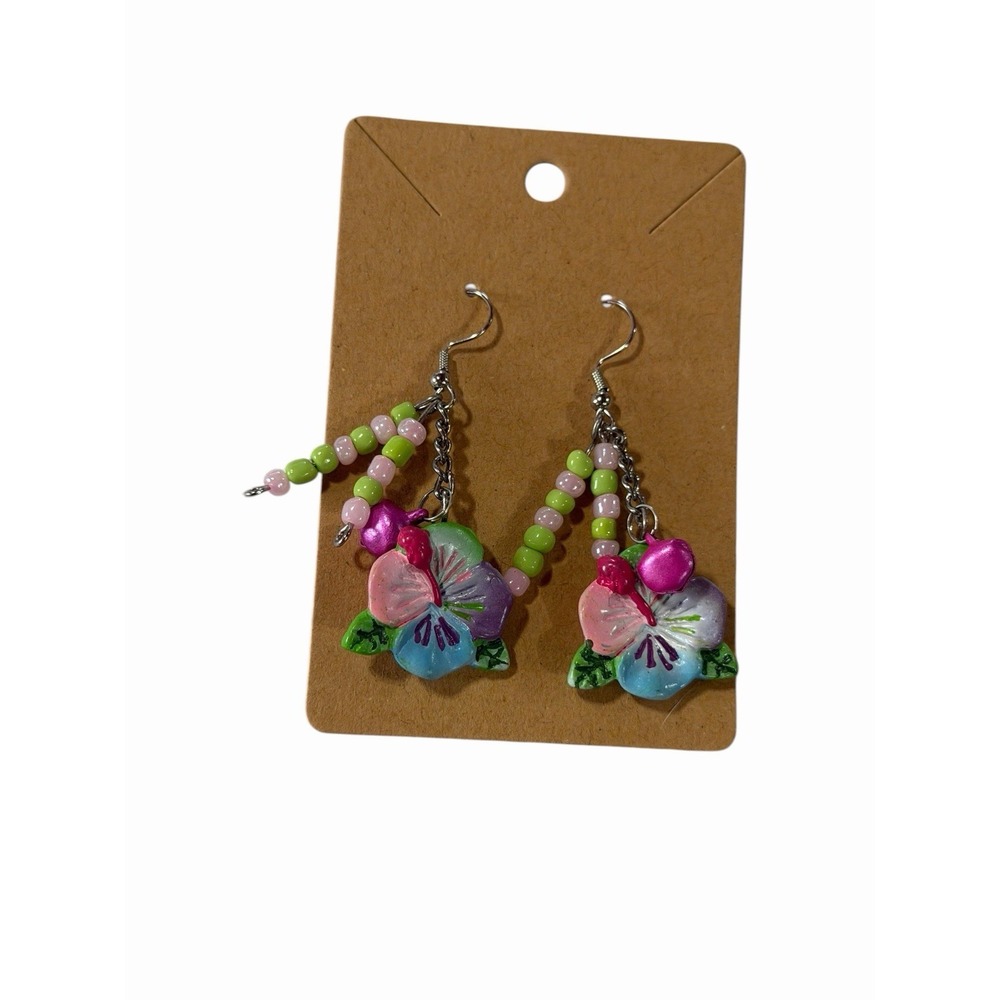 NEW Novelty Fashion EARRINGS beaded dangle hook tropical floral